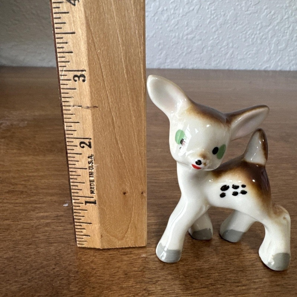 Vintage Glazed Porcelain Fawn Figure Trinket Made In Japan - Picture 8 of 8